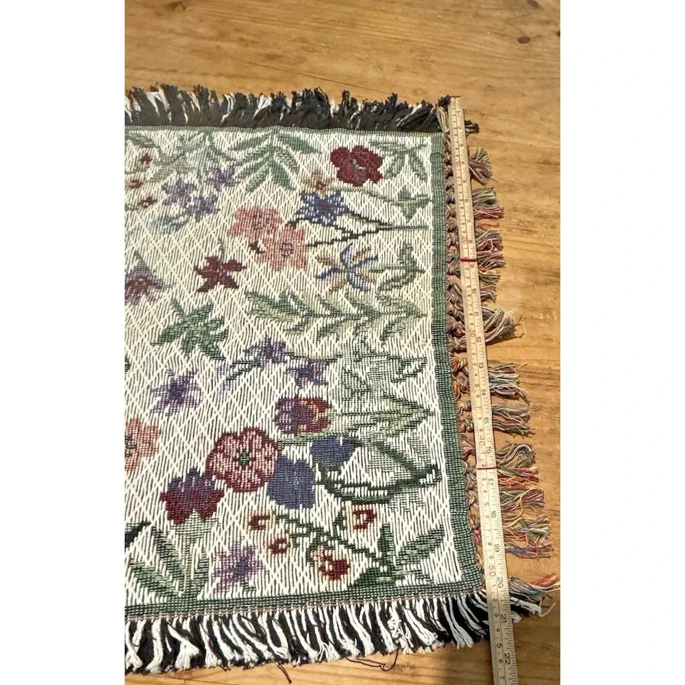 Floral Tapestry Rug 20x36 Cotton Woven Accent Throw Mat Fringe Made in India